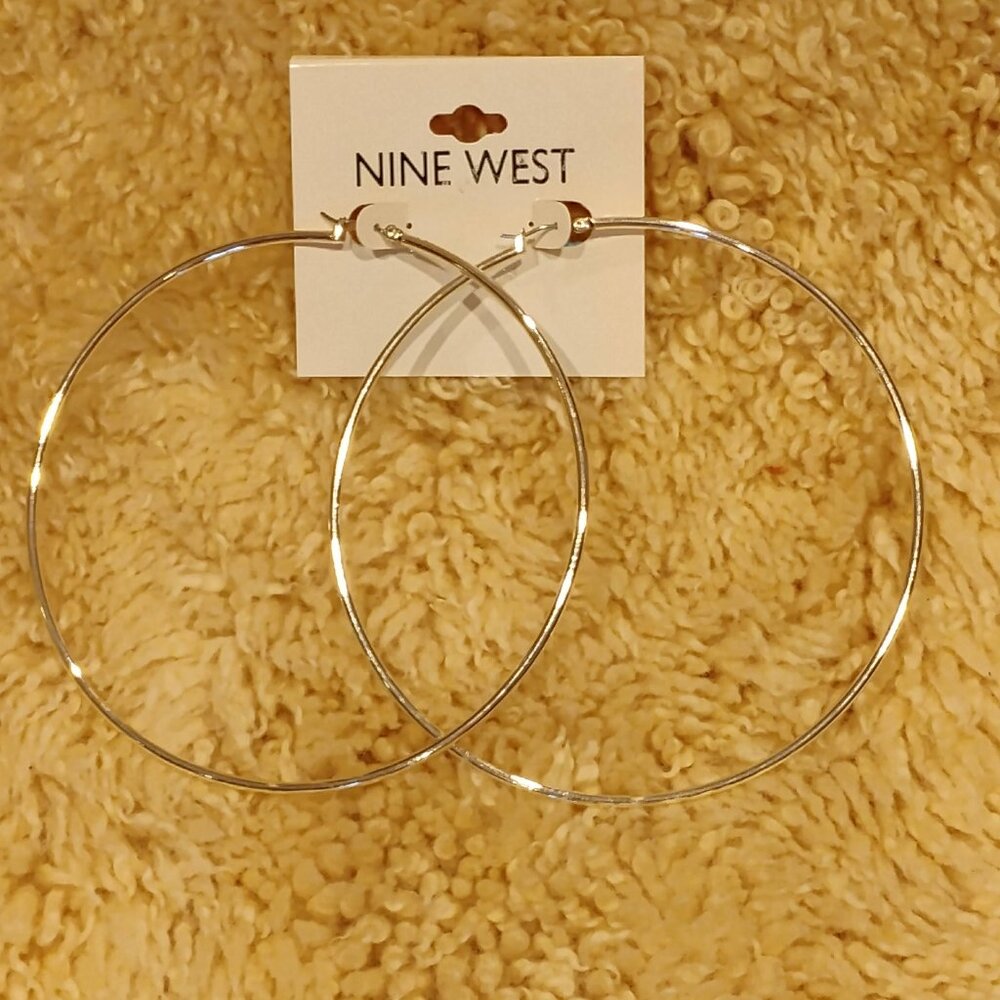 NEW Nine West 4in Silvertone Hoops